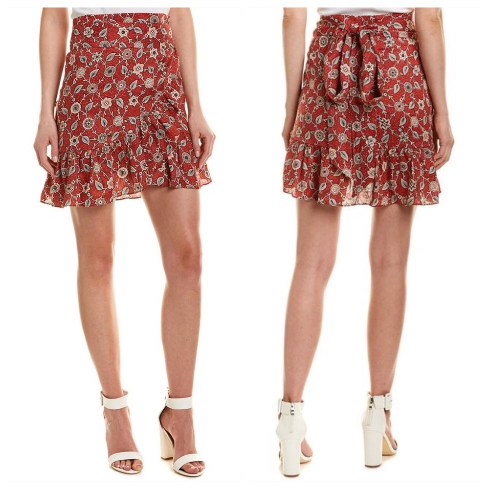 Isabel Marant Etoile Tempster Skirt (Sz FR 40) Linen Wrap Mini Floral Rust - Picture 4 of 16